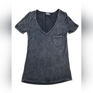 POL Black Mineral Wash Deep V-Neck Tee Shirt Women’s Medium Style YES80